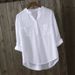 European And American Large-size Women's White Shirt With Seven-quarter Sleeves, Loose And Casual Design V-neck Shirt, Round Neck._ecoleips.com