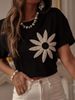 European And American Cross-Border Version Slimming 3D Embroidery Pleated Soft Lightweight Breathable Round Neck_ecoleips.com