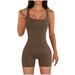 2025 Summer Women's Zipper Solid Color Square Neck Sleeveless Waist-Cinching Tight-Fitting One-Piece Shorts Yoga_ecoleips.com