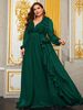 Plus Size V-Neck Chiffon Ball Gown With 3D Lace & Bell Sleeves – Elegant Evening Dress For Women (S-4XL, 3 Colors)_ecoleips.com