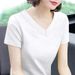 V-neck T-shirt Women's Short-sleeved Cotton Top Women's New Solid-color Loose Large-size Chicken Heart Collar Solid-color Bottoming Shirt_ecoleips.com