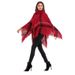 Cape Sweater – Asymmetrical Fringe Poncho With High Neck (Oversized Batwing Sleeves, Red/Black Plaid)"_ecoleips.com
