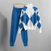 Fashion suits for women new casual knitted plaid sweater two piece suit European goods trend_ecoleips.com