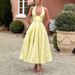 Women's Clothing Elegant Sleeveless V Neck Halter Jacquard Dress High Waist Cinching Backless Design Style Spring/Summer Evening Gown_ecoleips.com