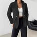 Women's Autumn/Winter Faux Pocket Two Button Solid Color Suit Lapel Lightweight Coat Elegant England Style Outerwear_ecoleips.com