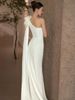 Women's Clothing One Shoulder Light Wedding Dress New White Satin Out Of The Door Yarn Trailing Bride Wedding Fishtail Car Show Dress Female_ecoleips.com