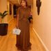 Women's Clothing Women's Elegant One-Shoulder Pleated Long Dress Solid Color Slanted Neck Fitted Waist Style Fashion_ecoleips.com