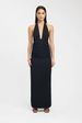 Summer Halter Neck Long Dress For Women Sexy Deep V Tie Back Slim Fit Solid Color Slit Style_ecoleips.com