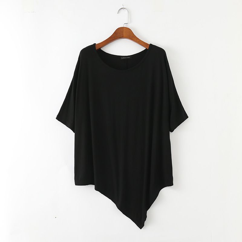 Irregular Bat Sleeve T-shirt Women's Summer Medium And Long Modal Short Sleeve Large Size Loose Crew Neck Bottoming Shirt Top_ecoleips.com