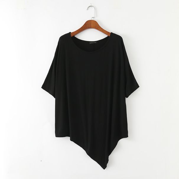 Irregular Bat Sleeve T-shirt Women's Summer Medium And Long Modal Short Sleeve Large Size Loose Crew Neck Bottoming Shirt Top_ecoleips.com