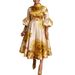 Women's Clothing Elegant Printed Women's Dress With Lantern Sleeves Slim Waist Party Wear_ecoleips.com
