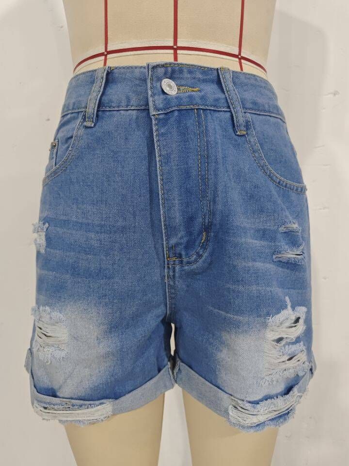 K Streetwear Trendsetter Distressed Straight-leg Pants Women's Denim Shorts_ecoleips.com