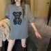 Women's Casual Short Sleeve T-Shirt With Bear Embroidery, Round Neck, Thickened Fabric For Autumn And Winter_ecoleips.com