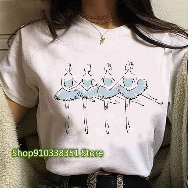 2023 Ballet Dancer Printed T Shirt Women T Shirt 90s Cartoon Graphic Tops Ladies T-shirt Casual Woman Shirt Clothes Fashion Tee_ecoleips.com