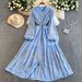 Vintage Embroidered Peplum Dress – Floral Lace Collar, High Waist & Flared Hem For Timeless Elegance (Multiple Colors, One Size)_ecoleips.com