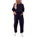Women's Clothing Casual Two Piece Suit Solid Color Round Neck Nine Point Pants Suit Female_ecoleips.com