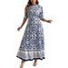 Women's Plus Size Dress Style Print Slim Fit Retro Ethnic Blue Holiday Leisure Relaxed Everyday Wear Versatile Comfortable Feshion Trend_ecoleips.com