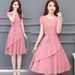 2026 Summer Korean Style Slim Solid Color Dress Women's Mid-Length Dress Patchwork Fashion A-Line Dress_ecoleips.com