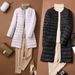 Lightweight Long Down Jacket For Women, Slim Fit Mid-Length Winter Coat, Hoodless Quilted Puffer Jacket With Pockets, Casual & Commuting Outerwear_ecoleips.com