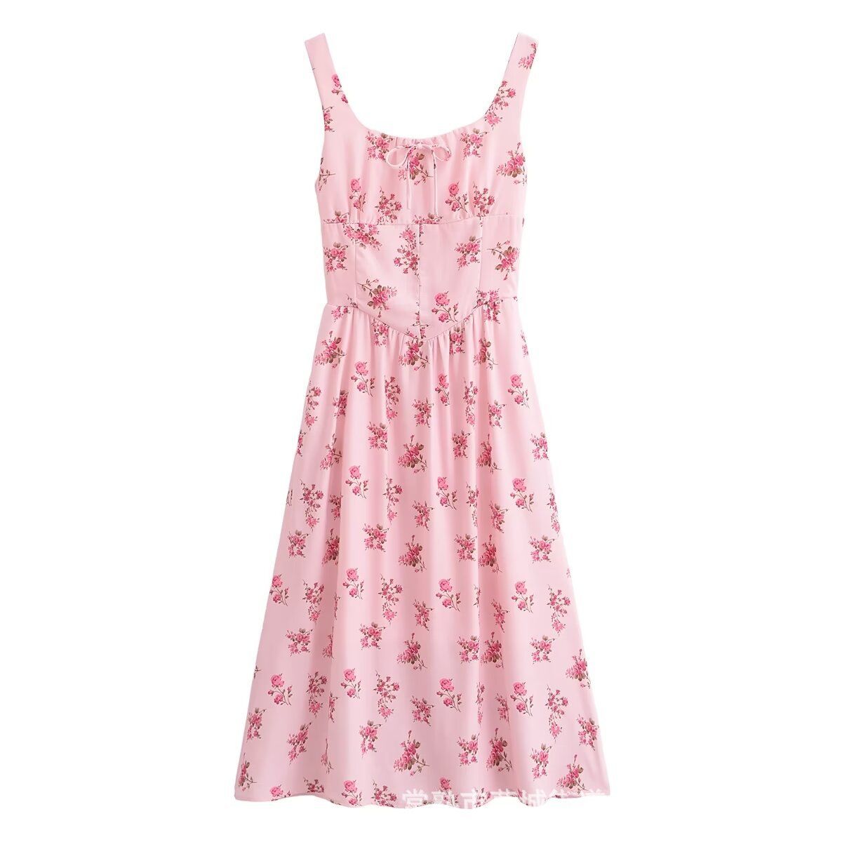 UC&ZA Cross-border European And American Women's Clothing Summer New French Square-neck Waist-cinching Printed Strap_ecoleips.com