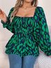 Aria Basics Aria Basics 2025 Autumn/Winter European And American Casual Ruffled Square Neck Leopard Print Long Sleeve Chiffon Blouse_ecoleips.com