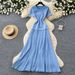 Women's French Style Beaded Short Sleeved Dress Summer Gentle Feminine High Waisted A-Line Skirt Slimming Flattering Commuting_ecoleips.com