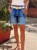 K Women's Stretch High Waisted Denim Women's Rolled Edge Mid Length Pants_ecoleips.com