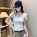 Square Neck Short-sleeved Shirt Women's Spring And Summer Low Neck Slim-fitting And Thin Collarbone Bottoming Shirt_ecoleips.com