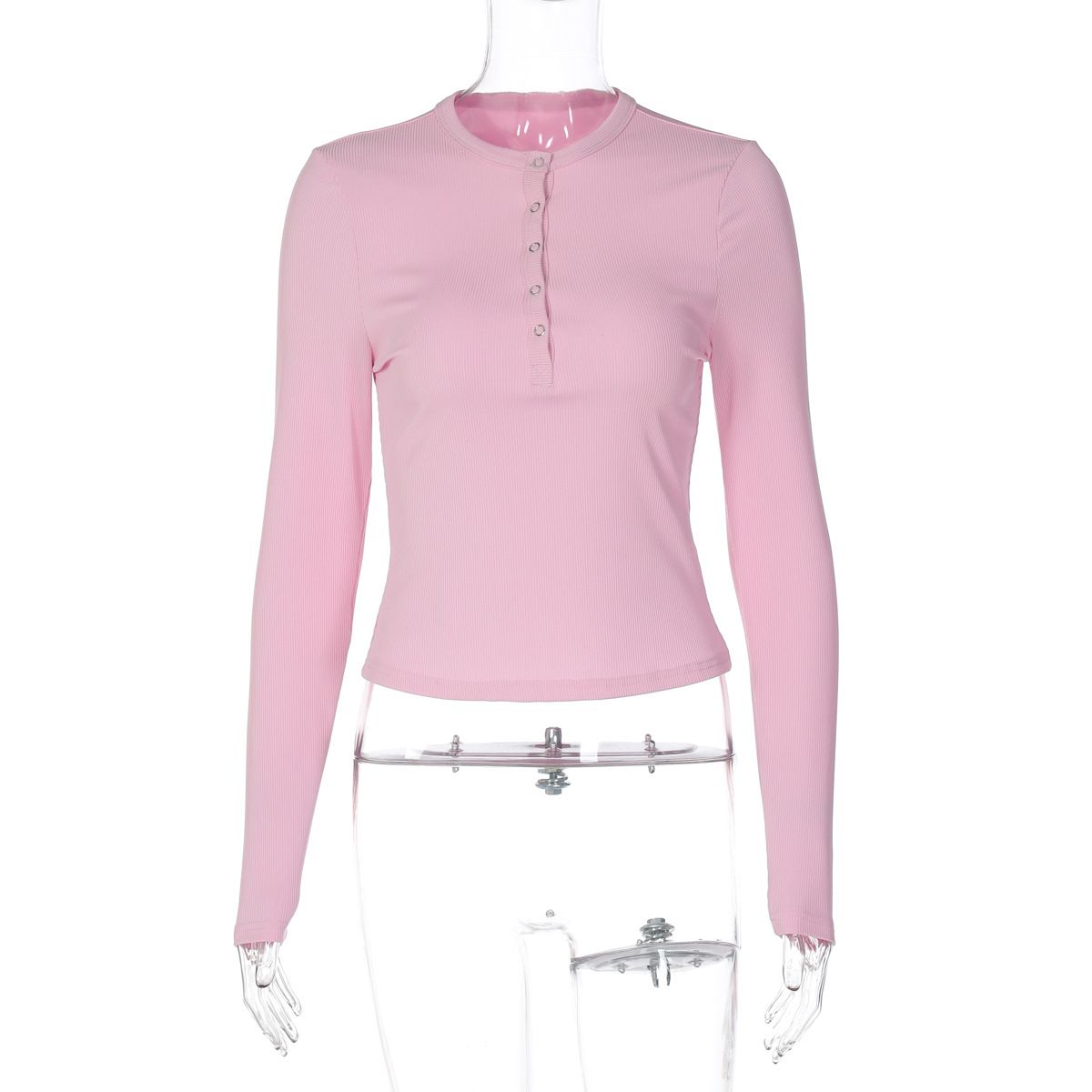 European And American Style Women's Autumn New Buttoned Half-open Collar Long-sleeve Slim-fit Fashionable Versatile Base_ecoleips.com