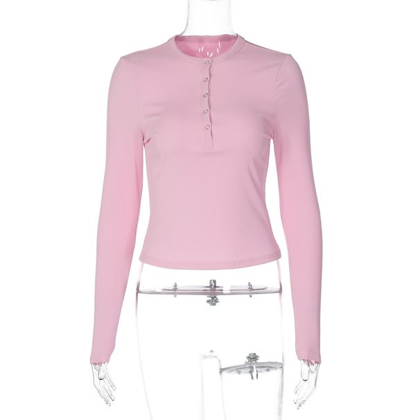 European And American Style Women's Autumn New Buttoned Half-open Collar Long-sleeve Slim-fit Fashionable Versatile Base_ecoleips.com