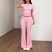 Diyun Sports Hot Girl Style Solid Color Short Sleeve Wide Leg Pants Two-Piece Set Women's Clothing 2025 Spring Summer_ecoleips.com