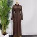 Modest Long Sleeve Top & Maxi Skirt Set – Elegant Tie-Waist Office Outfit For Women, Breathable Poly-Cotton Blend_ecoleips.com