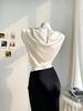 Women's Spring Summer Pleated Blouse Satin Silk Short Shirt_ecoleips.com