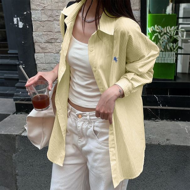 DiYun European And American Casual Vacation High-End Striped Long-Sleeve Women's Shirt 2025 Fall/Winter_ecoleips.com
