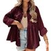 Verve 2025 New Women's Long Sleeve Corduroy Ruffle Shirt Button-Up Blouse_ecoleips.com