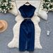 Women's Clothing Light Mature Style Niche Polo Collar Metal Button Waist Sleeveless Denim Dress Women's Slim Hip Mid Length Skirt_ecoleips.com