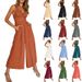 Women's Summer Camisole Jumpsuit V Neck Hollowed Out Gathered High Waisted Wide Leg Pocket_ecoleips.com