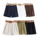 Aria Basics Aria Basics PB&ZA Women's Clothing 2025 Summer New European And American Style Simple Versatile Belt Bermuda Shorts 8649767_ecoleips.com