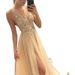 Women's Clothing Shiny Evening Dress Summer Golden V-neck Stitching Dress Party Evening Dress_ecoleips.com