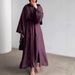 Elegant Long Sleeve A-Line Dress For Women - Stretchy Polyester High Waist Flowy Maxi Dress With Hood, Casual & Formal Wear_ecoleips.com