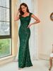 Women's Clothing Sequin Temperament Green Suspender Mid Waist Party Evening Dress Long Floor Mopping Dress_ecoleips.com
