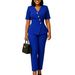 Women's Fashion Two Piece Set OL Commuter Solid Color Top And Pants African Suit New_ecoleips.com
