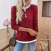 Women's Brushed Long Sleeve T-Shirt – Fake Two-Piece Round Neck Pullover Top_ecoleips.com