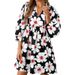 cross-border Spring Summer New European And American Design Striped Tie V-neck Three-quarter Sleeve Printed Dress_ecoleips.com