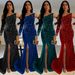 Women's Clothing Sexy Slit Dress Luxury Beading Hot Diamond Evening Dress_ecoleips.com