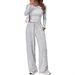 Women’s Casual Sporty Suit Set – Round Neck Long Sleeve Top & Relaxed Pants, Yoga & Everyday Wear (Light Gray, Black,_ecoleips.com