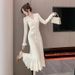 Long Dress High-end V-neck Long-sleeved Knitted Dress Autumn And Winter New Temperament Socialite Women's Clothing_ecoleips.com
