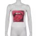 Women's Knitted Elastic Abstract Big Lips Cherry Print Contrast Color Regular Round Neck Sleeveless Suit_ecoleips.com