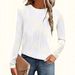 Women's Clothing Round Neck Textured Long Sleeve T-Shirt New Fit True To Size Regular Top_ecoleips.com