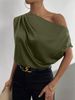 Verve 2025 Spring Solid Color Satin Silk Irregular Asymmetric Off-Shoulder Pullover Sleeveless Shirt For Women_ecoleips.com